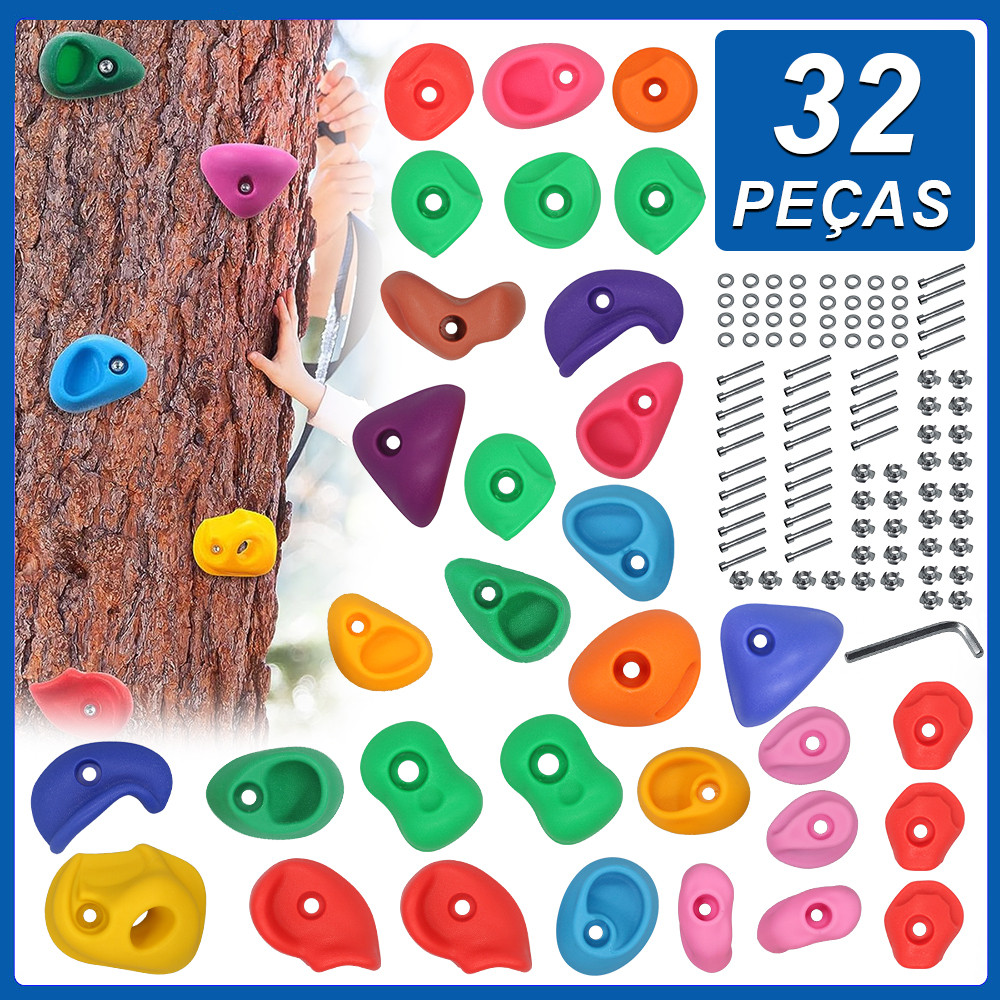 Kit 32 Agarras para escalada Iniciantes/Infantil com Parafusos para Madeira