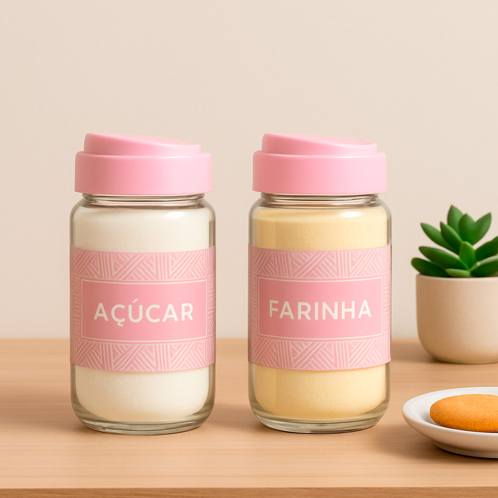 Kit C/ 2 Potes 300ml - Estampas Açucareiro E Farinheiro