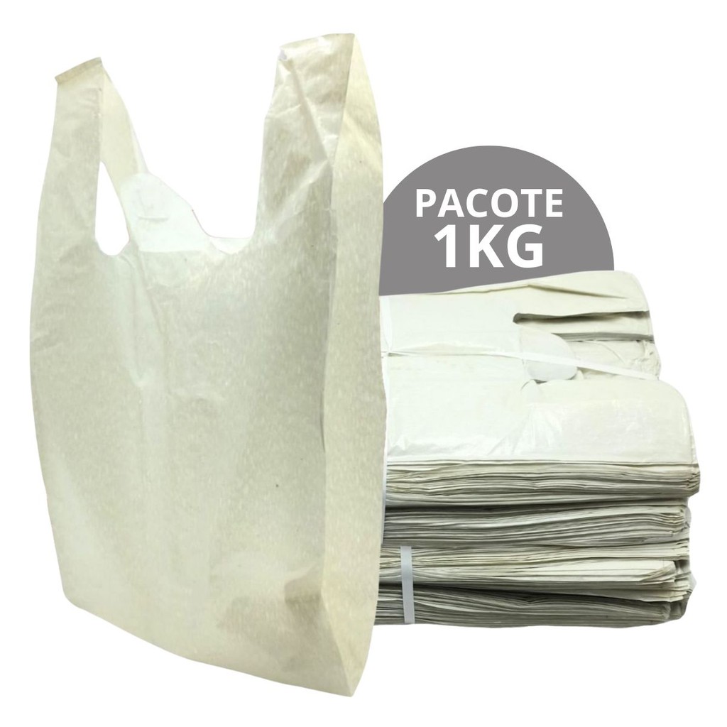 Sacola Reciclada Plástica Branca Reforçada Pacote Com 1Kg Para Adega Mercado Padaria Açougue