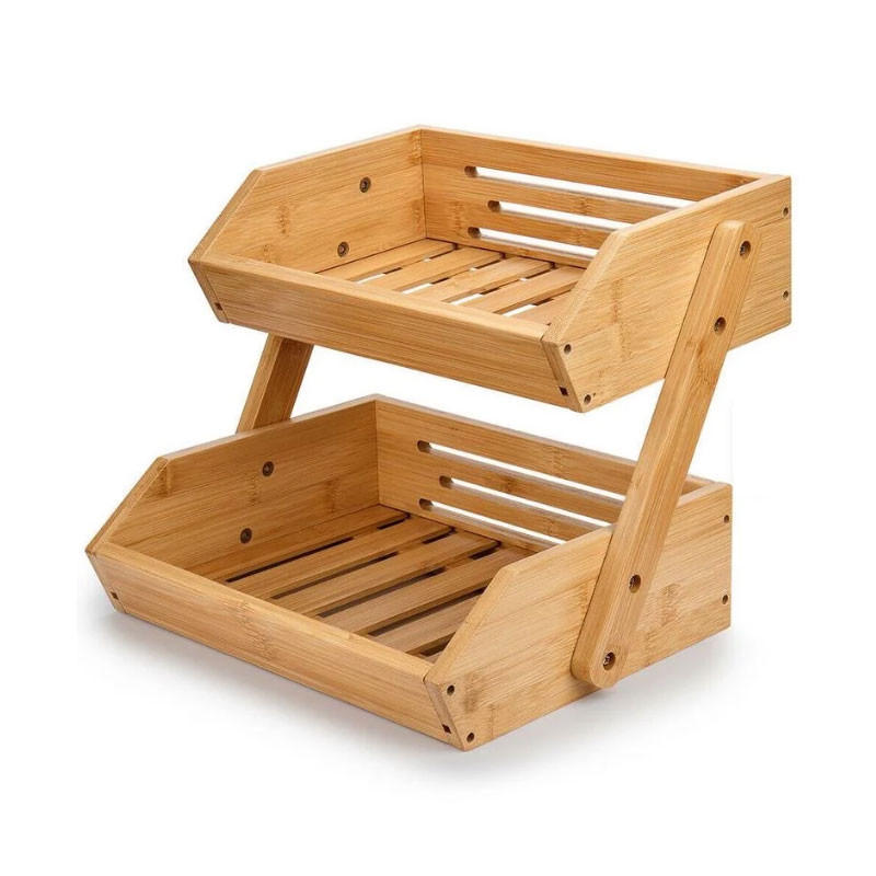 Cesto Bambu Fruteira 2 Andares Organizador Prateleira Rack FRG5117