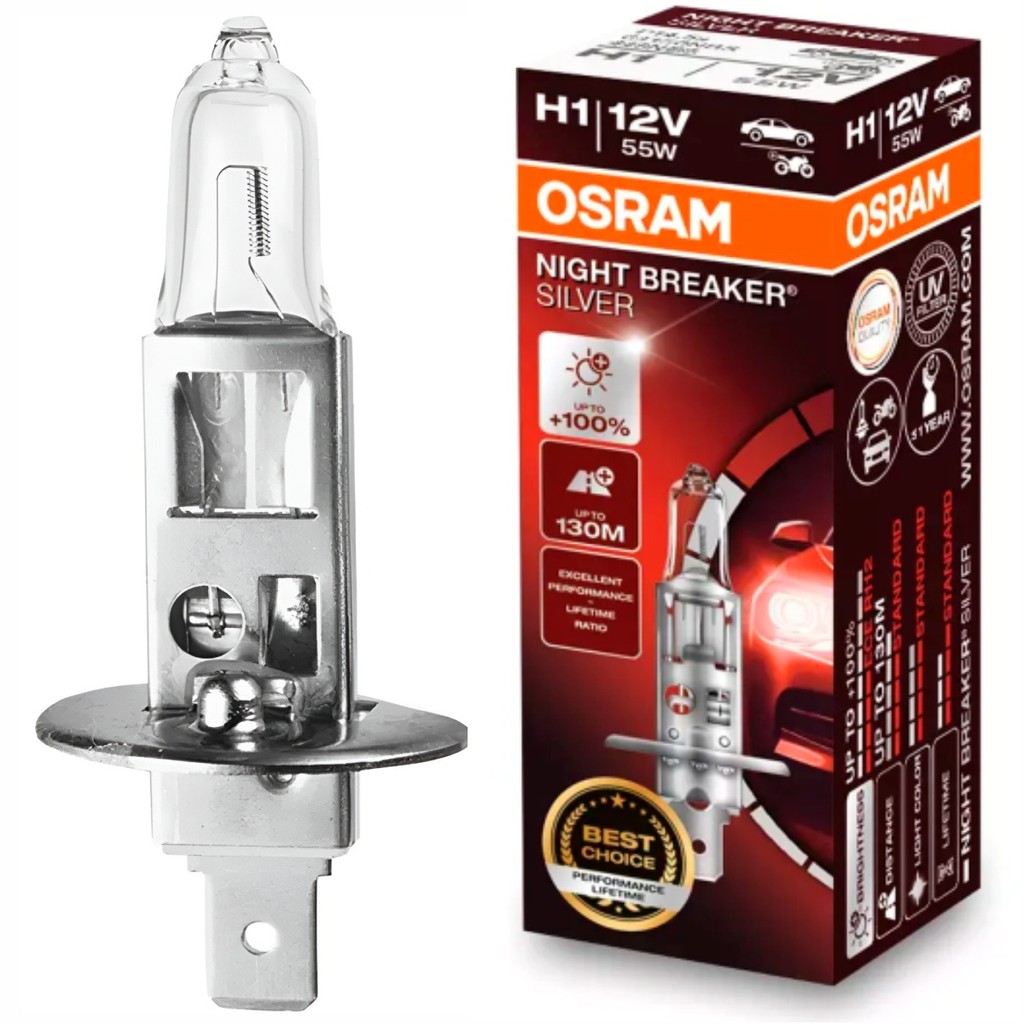 Lâmpada Halógena Osram Night Breaker Silver +100% Luz H1 55W Branco Quente 3200k 12V Original em Oferta na Shopee
