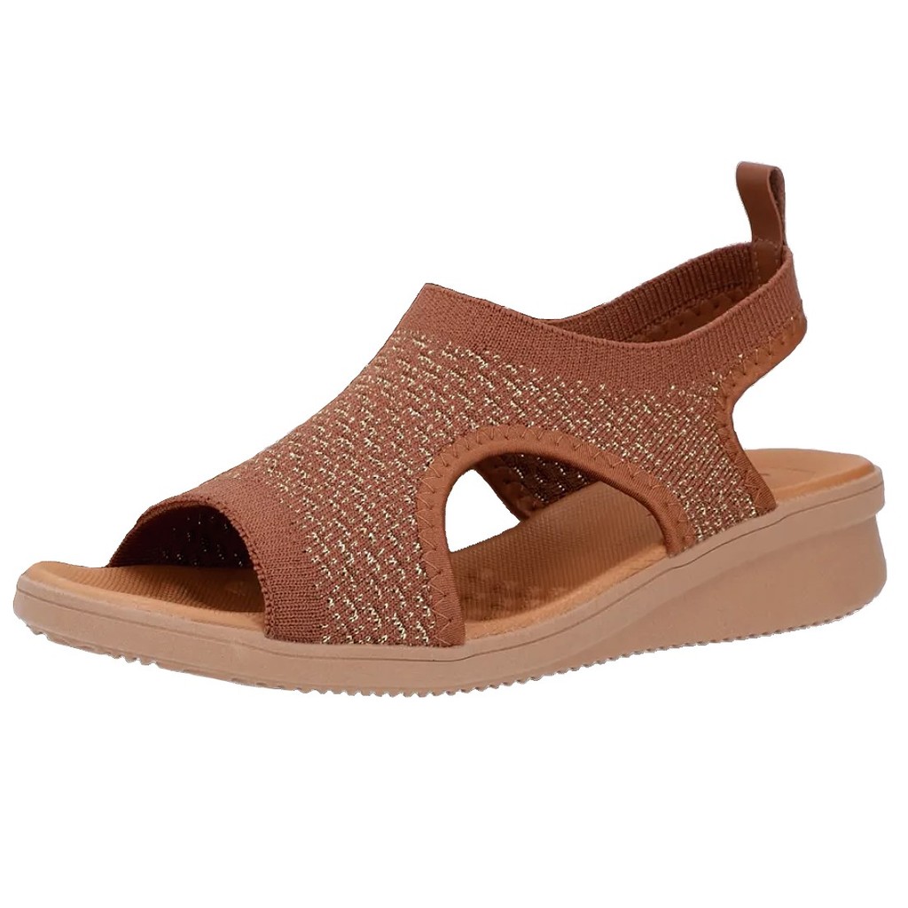 Sandália Feminina Anabela Baixa Tricot Conforto Usaflex