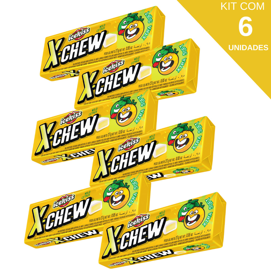Kit Com 6 Drops Mastigável X-Chew Citrus Cory De 27g