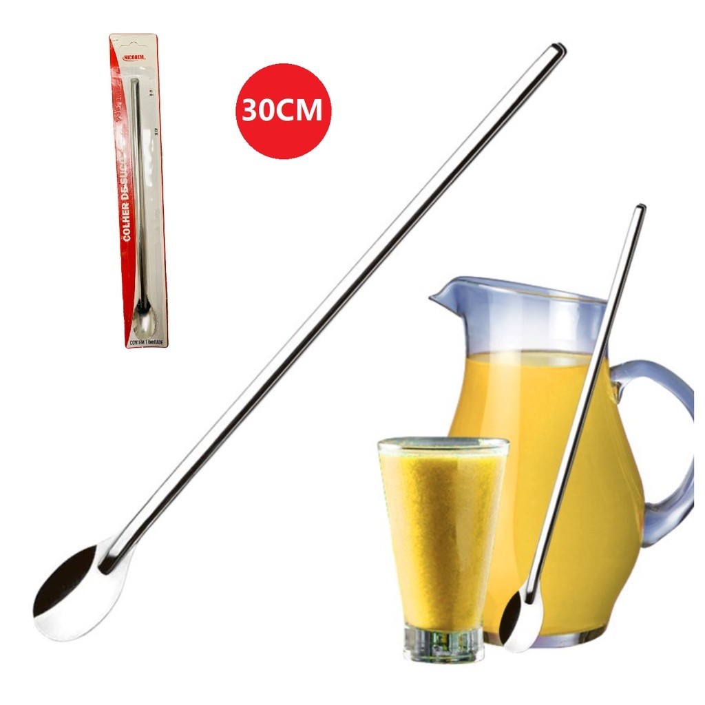 Colher Bailarina Para Suco Drinks Bebidas Barman Coquetel  Em Aço Inox 30 cm-NEW em Oferta na Shopee