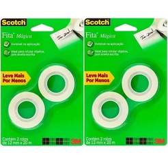 Kit com 4 Rolos de Fita Magica 12MM X 20M