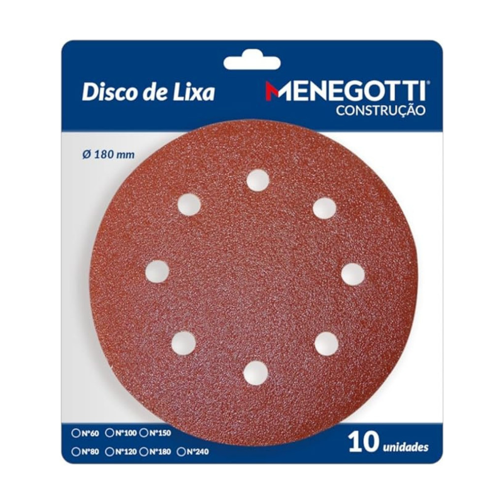 Disco de Lixa 180mm MLP800H / MLP710 Com 10 Und Menegotti em Oferta na Shopee
