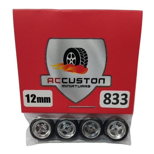 Rodas com pneu de borracha Para Customização de Hot Wheels Matchbox e Perfil Baixo 1/64  Ac Custon  12 mm modelo 833