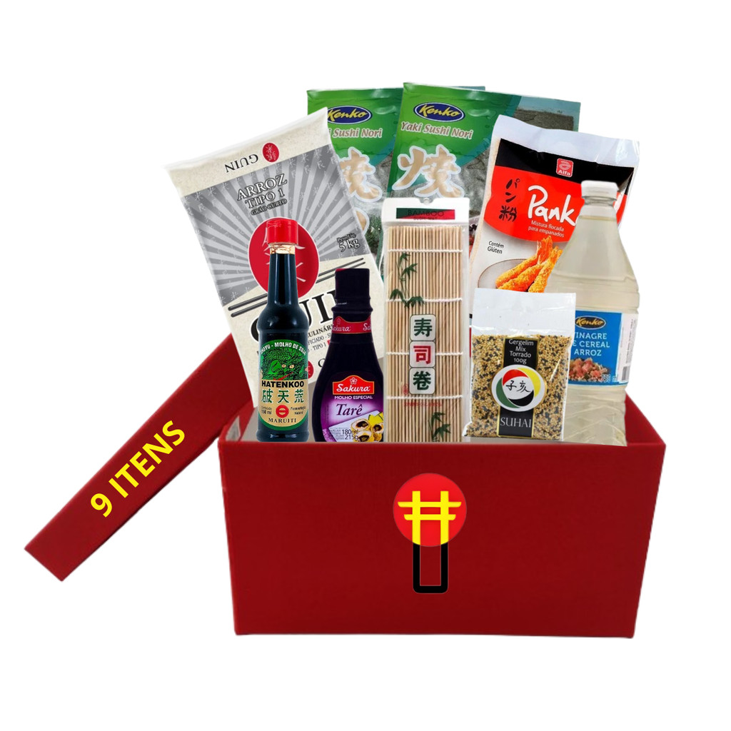 Kit Sushi Hot Roll Oriental 9 Itens -  2 Algas, Arroz, Shoyu, Esteira, Vinagre, Panko, Tarê e Gergelim