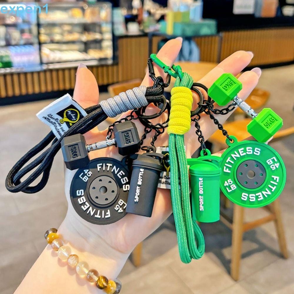 EXPEN Simulação Halteres Chaveiro , Copos De Água Kettlebell Barbell Placas INS Série Fitness Pingente