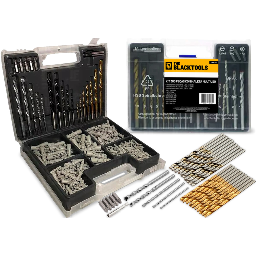 Kit Jogo De Ferramentas Multiuso 300 Peças Com Maleta Brocas Buchas The Black Tools em Oferta na Shopee
