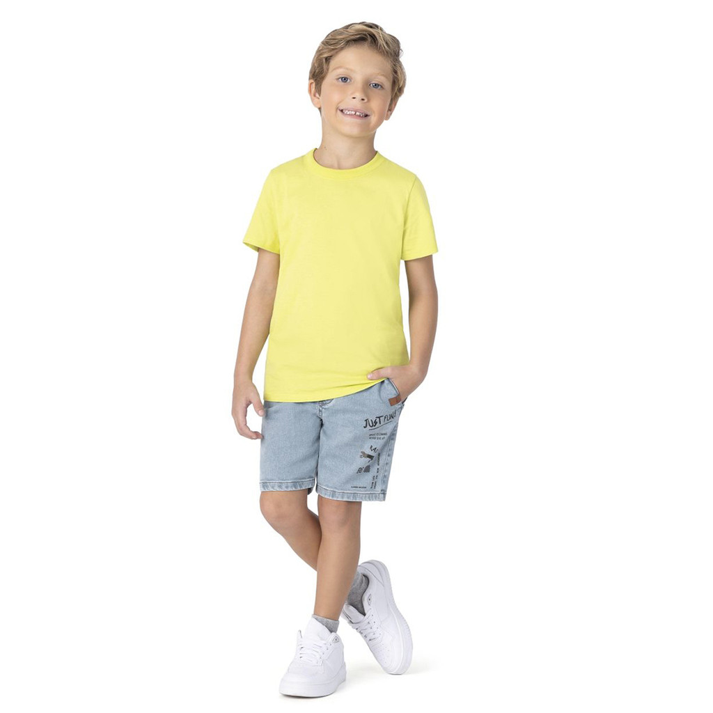 Bermuda Jeans Malwee Kids Jogger Confort Elastano Denin Elástico Cintura Infantil Juvenil Just Fun