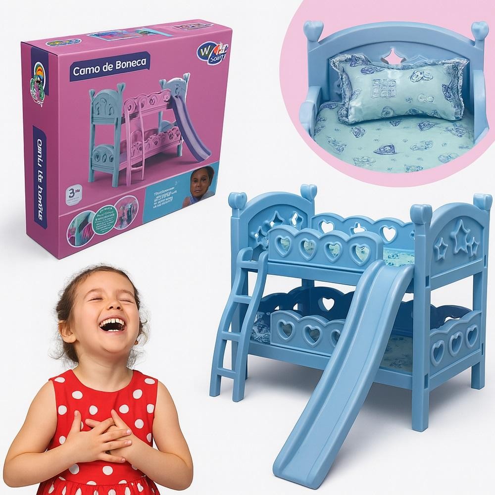 BELICHE BONECA DUPLA CAMA BERCO ESCORREGADOR BRINQUEDO INFANTIL CASINHA AZUL