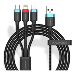 Cabo Carregador USB Turbo 3 Em 1 Tipo C Lightning V8 3.1A Reforçado 1m Hrebos
