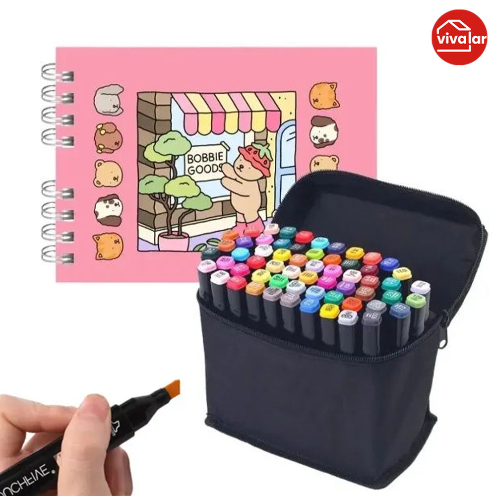Livro de Colorir Premium + Brush Pen Kit Conjunto Andi Store - Canetas Aquarela, Marcadores Brush e Texto para