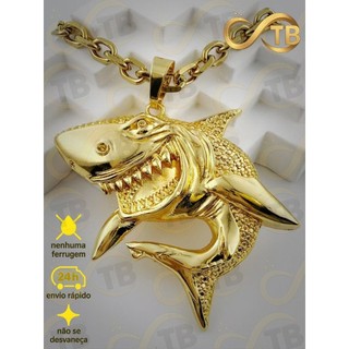 TB Presentes corrente Folheado banhado a ouro 18k.Pingente Tubarão Dourado Símbolo de Força e Poder