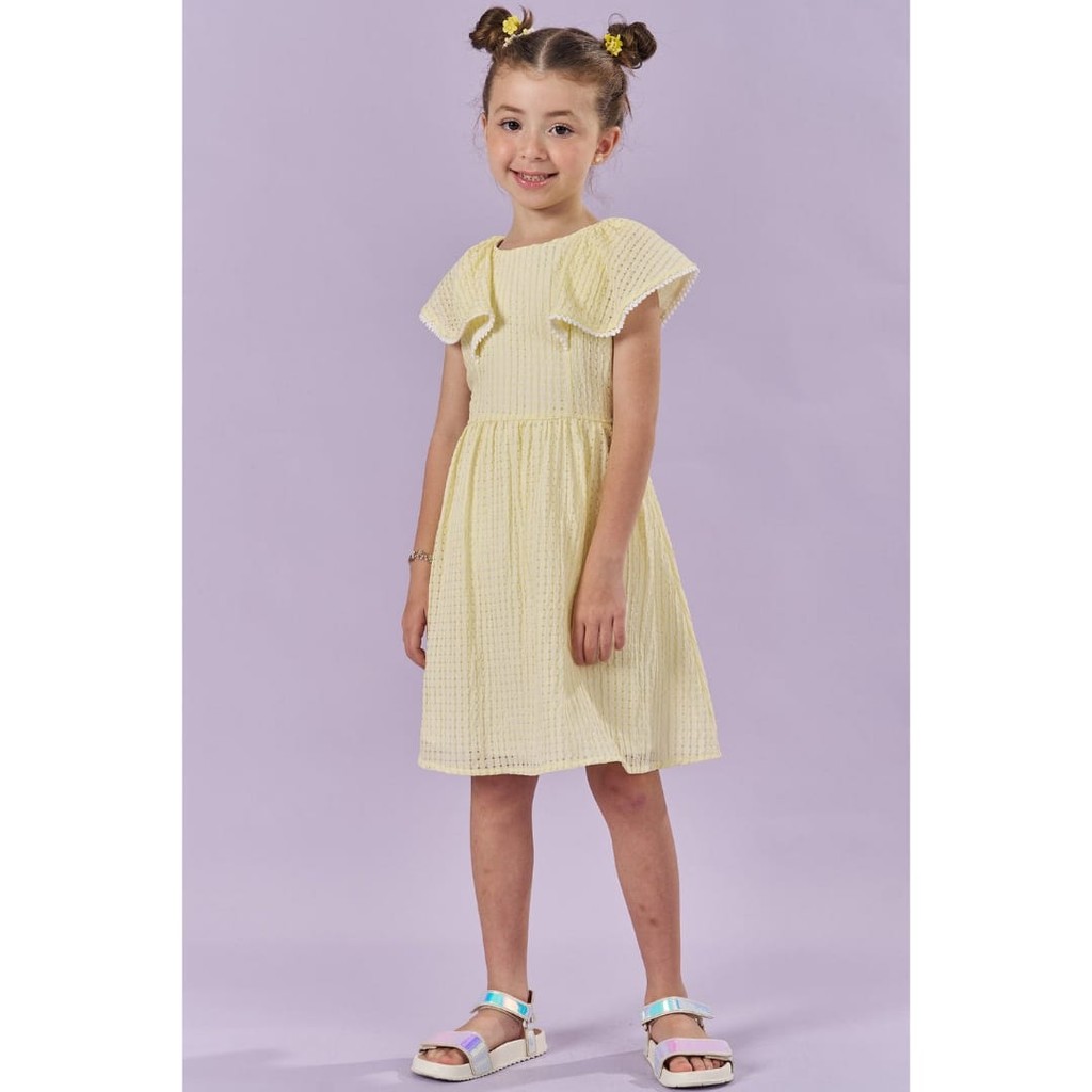 Vestido Infantil Menina em Tecido Vichy Amarelo -Kukiê
