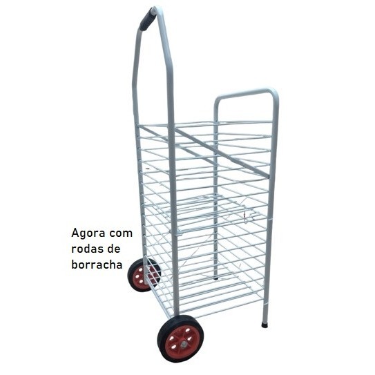 Carrinho de feira branco c/ divisória dobrável reforçado