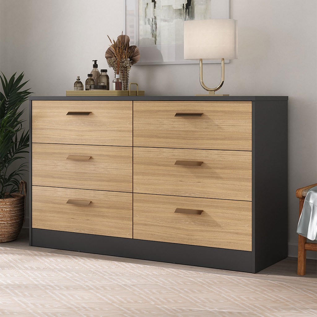 Cômoda Divino 6 Gavetas 100% Mdf Preto/Olmo - Manbel - Home & Living