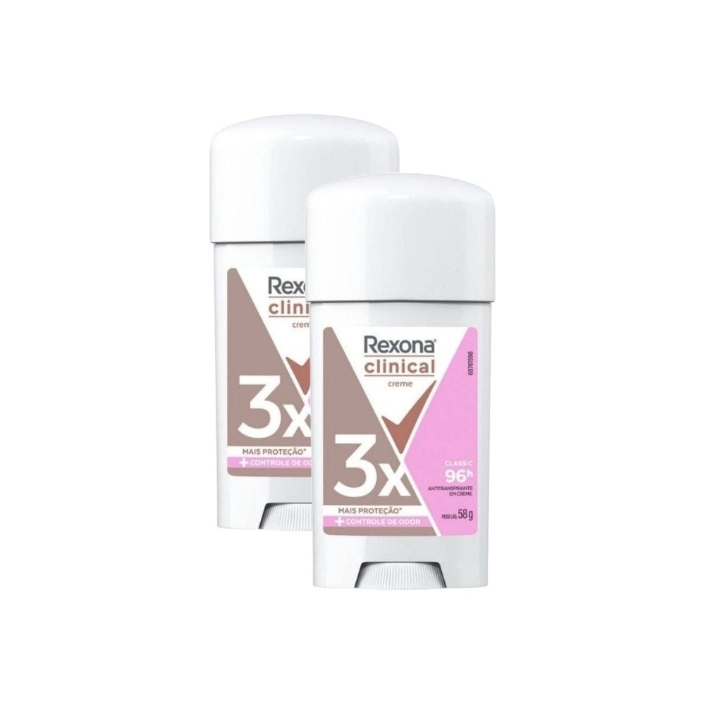 Kit Desodorantes Rexona Clinical Classic Antitranspirante 96h Creme 58g (2 unidades) em Oferta na Shopee