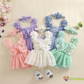 Infantil Meninas Verão Flor Bordado Malha Macacão Vestido Com Bandana,0-24 Meses