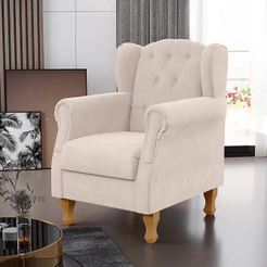 Poltrona Decorativa Para Sala de Estar Yara P02 Suede Bege - Lyam Decor