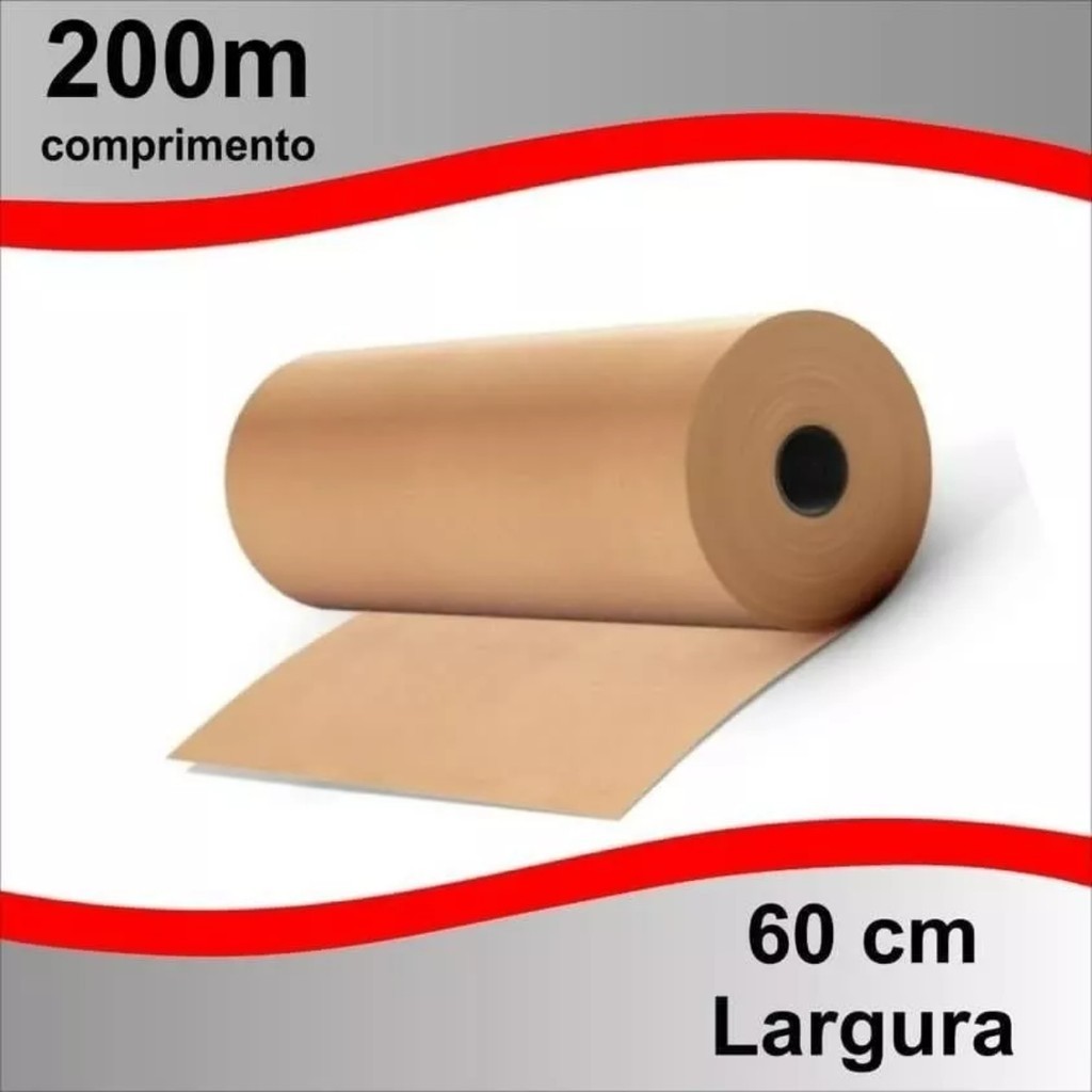 Bobina 200 metros, Papel Pardo Semi-Kraft de 60cm de largura, gramatura de 90gr/m2 - 10 Kilos em Oferta na Shopee