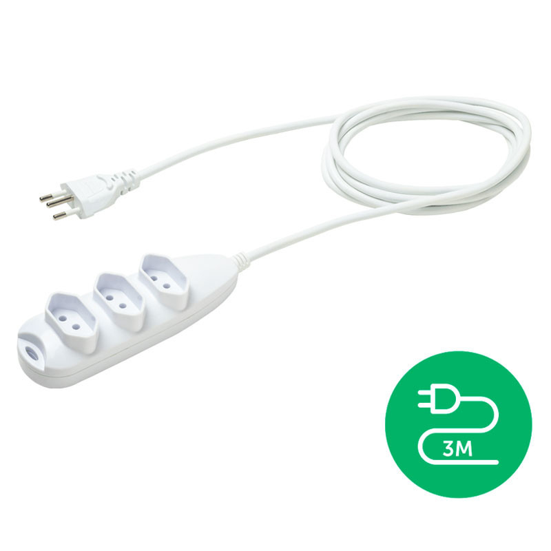 Extensão elétrica 3 tomadas 3 pinos 10A 3 metros Branca 3003 Intelbras em Oferta na Shopee