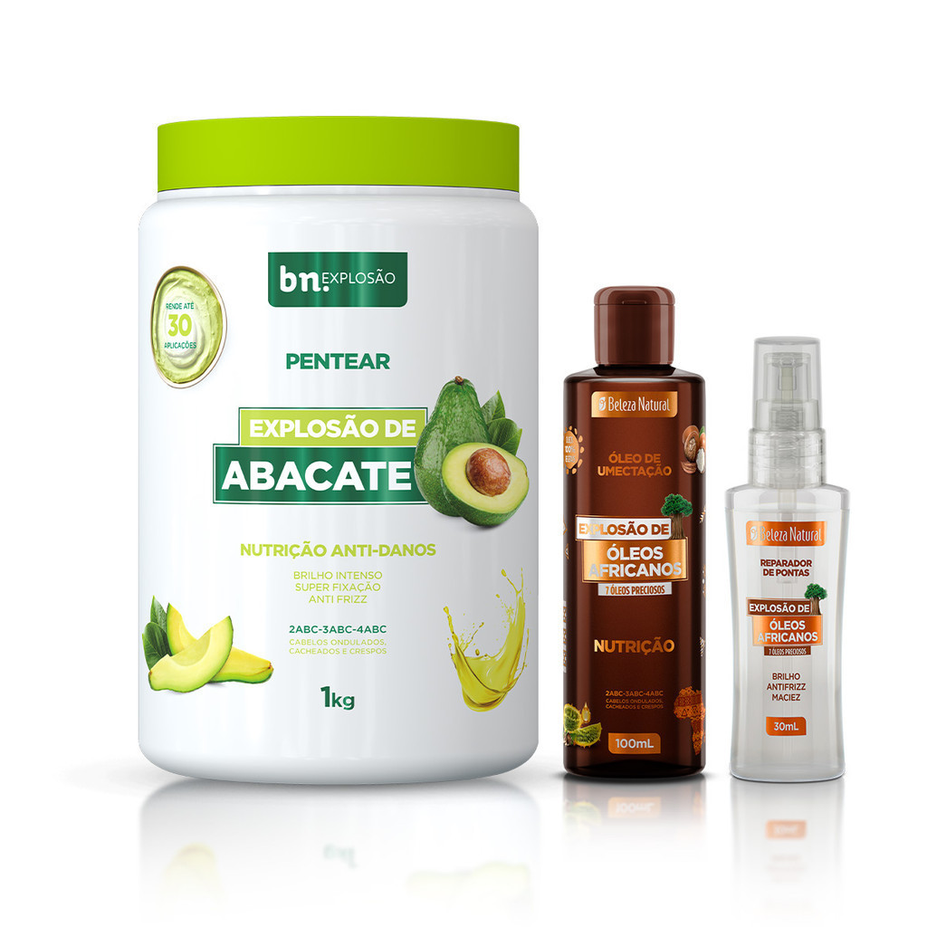 Kit Beleza Natural Pentear Explosão de Abacate + Óleo de Umectação + Reparador de Pontas em Oferta na Shopee