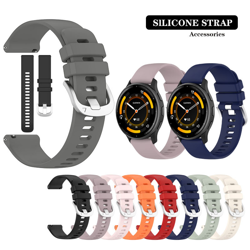 18 20 22mm Pulseira De Silicone Com Fivela Prateada Para Garmin Venu 4 4s 3 3s/sq 2/2s/Vivoactive 5 6/165 245 645 255S 2