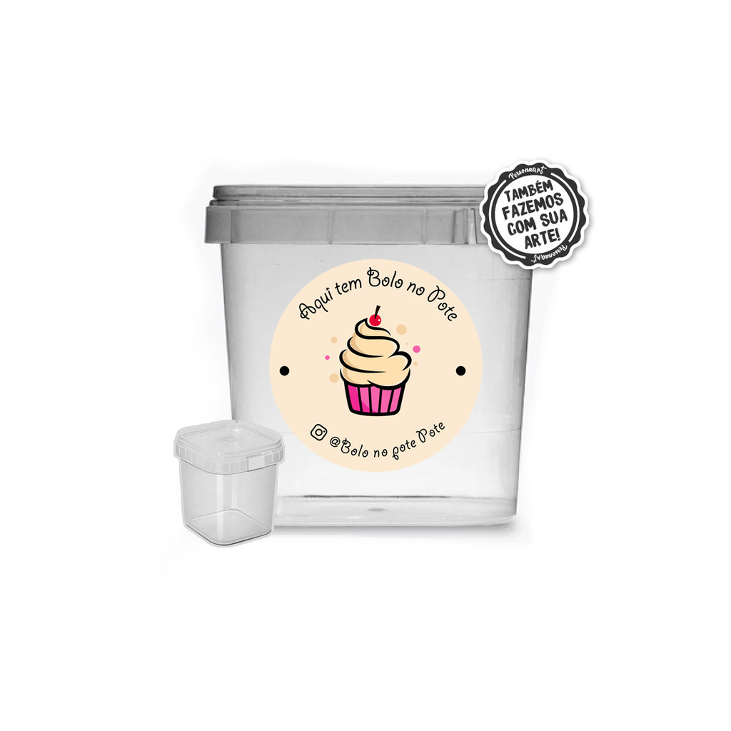 KIT 24 Adesivos para Bolo de Pote Personalizado Rótulo Bolo de Copo Modelo 4 Aqui tem bolo de pote