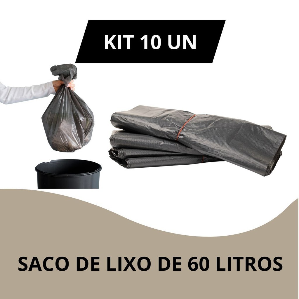 Saco de Lixo 60L Reforçado 10Un Descarte de Residuos Solidos Hospitais Hotel Condominio Residencia