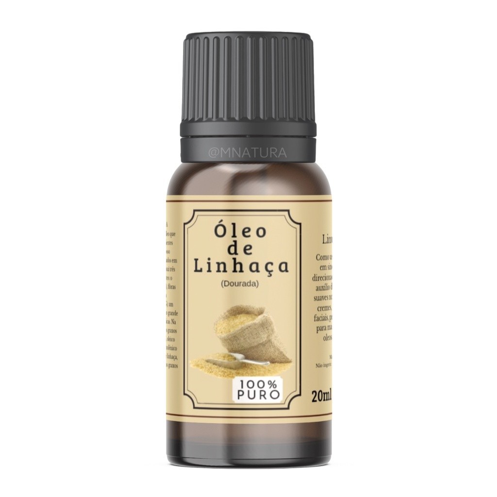 Óleo Vegetal Vegano de Linhaça 20ml - Em pote escuro para proteger contra oxidação natus 100% Natural