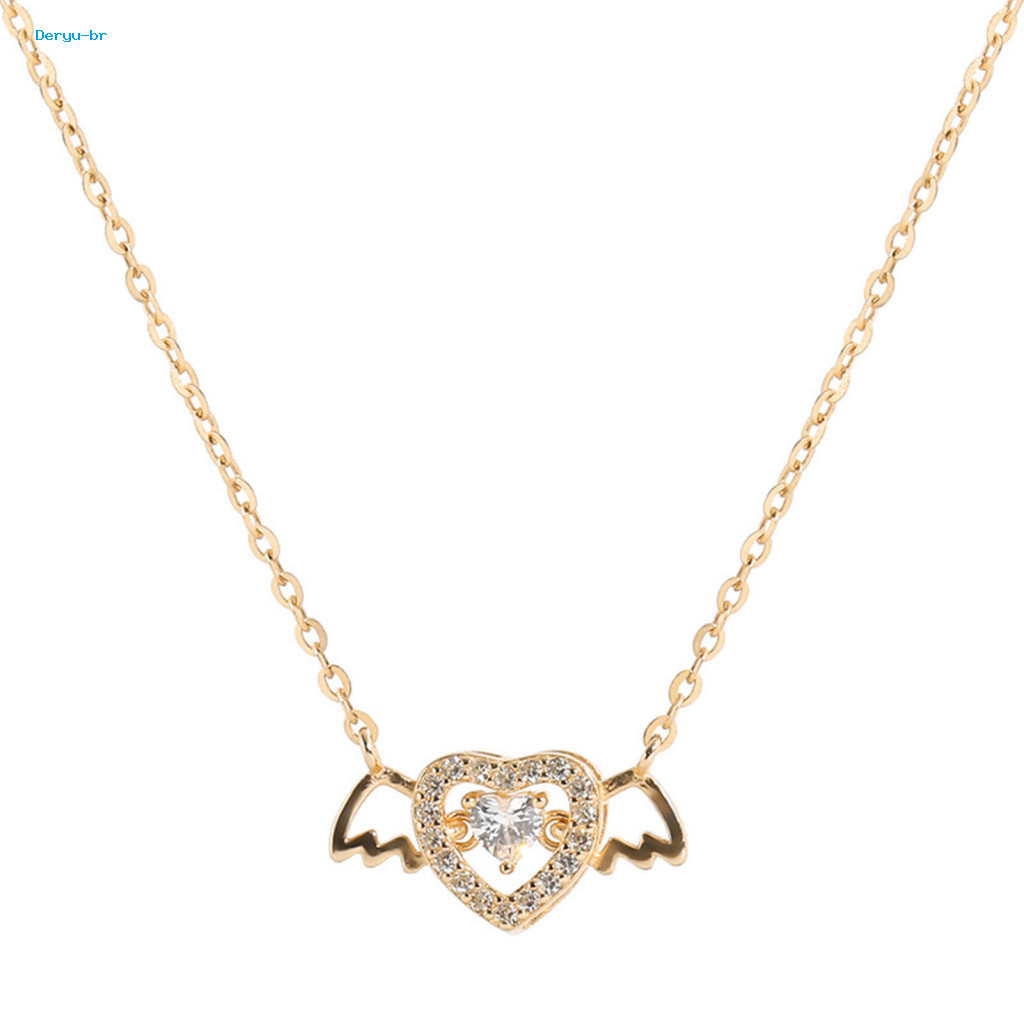 Anti-rust Necklace Lady Pendant Sparkling Heart Wing Tassel with Adjustable Length for Women Elegant Cubic Zirconia Jewelry for Southeast