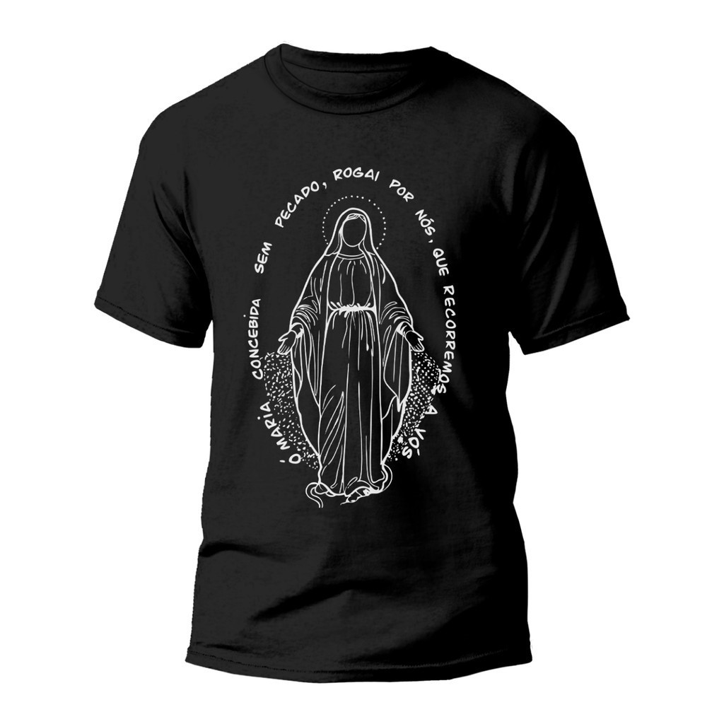 Camiseta Algodão Estampada Nossa Senhora das Graças Estampa Religiosa Conforto Unissex REF1091