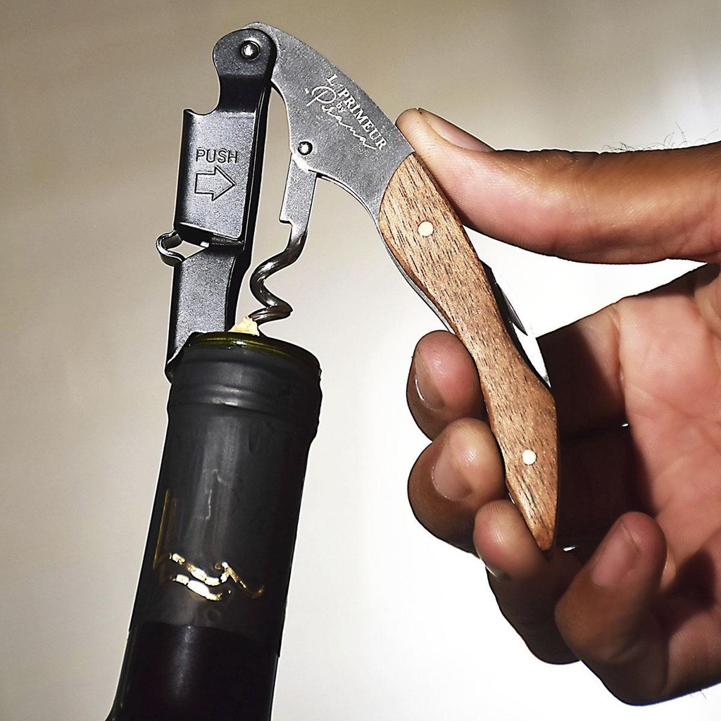 Abridor Saca Rolhas de Vinhos Inox e Madeira Garrafa Simples Manual  12cm  L'Primeur Prana