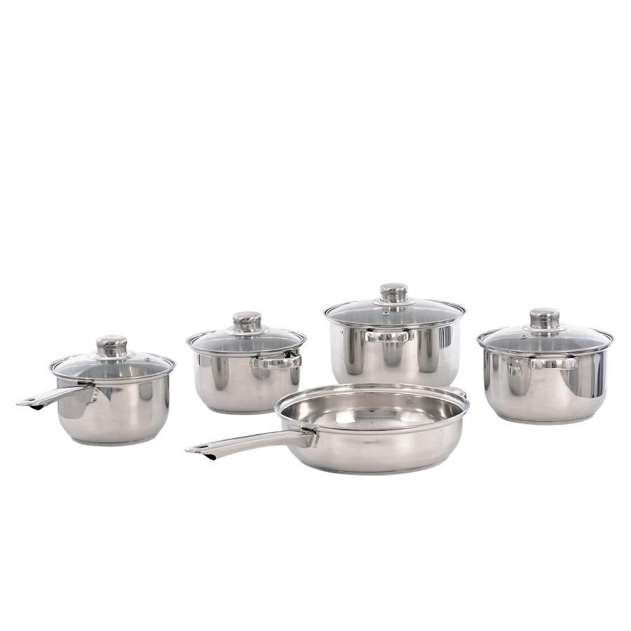 Conjunto de Panelas Inox com Tampa de Vidro 5 Peças