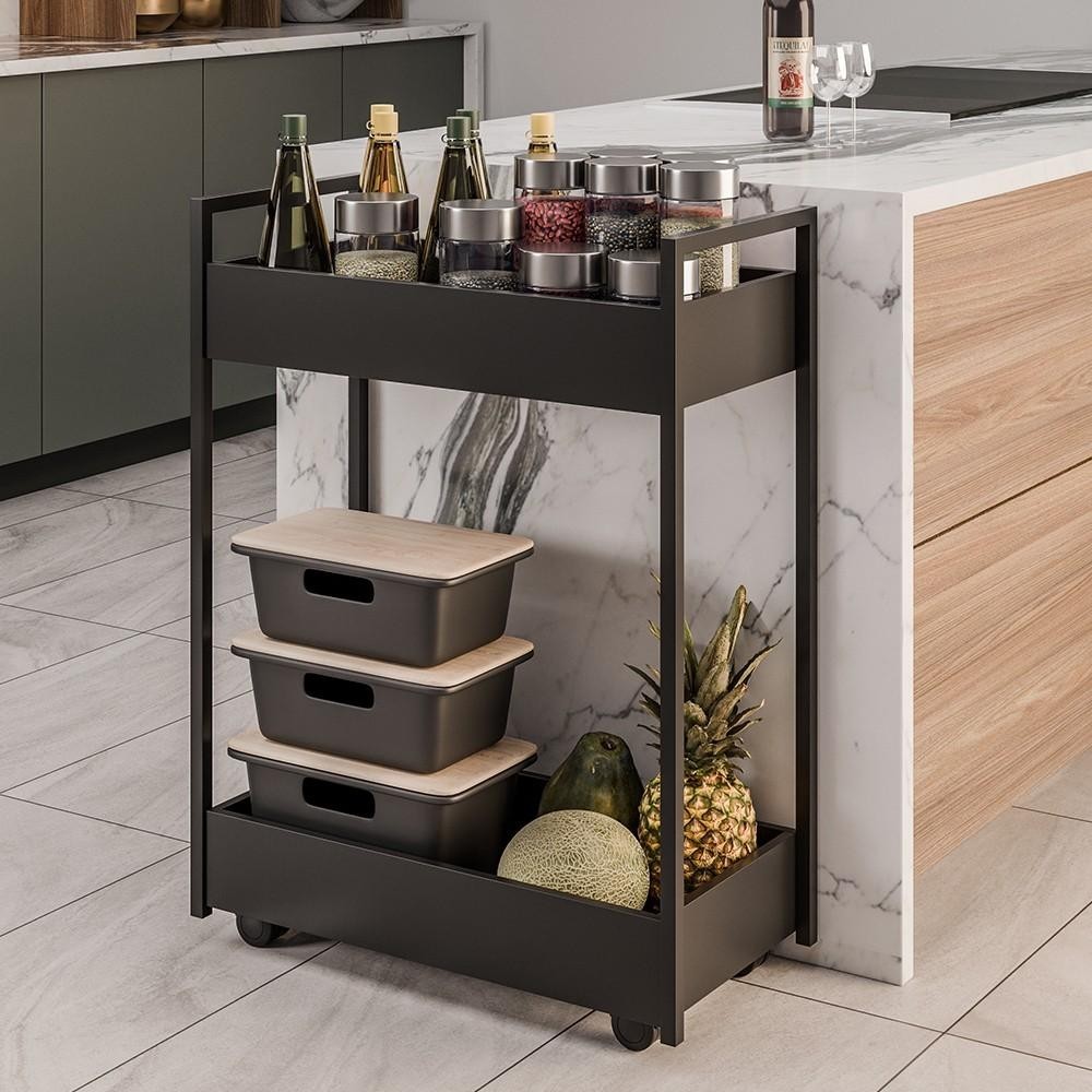 Carrinho Gourmet de Apoio Industrial 2 Prateleiras Sara Z34 Preto - Mpozenato em Oferta na Shopee