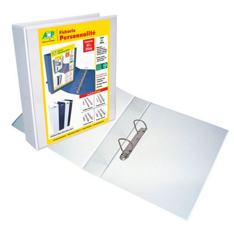 Fichário revestido com cristal oficio branco 75mm 2750BR com 2 argolas ACP - Stationery
