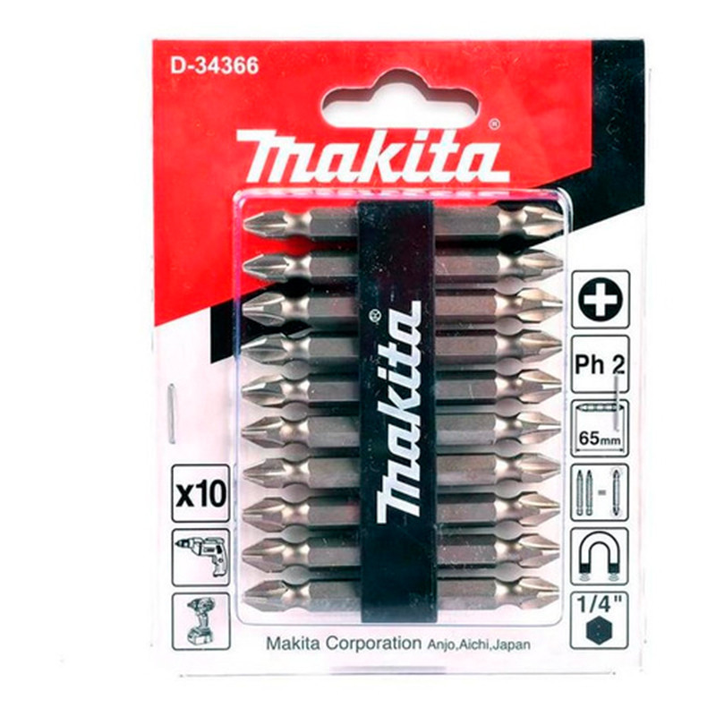 Pacote C/ 10 Pcs Bits Phillips 65mm PH2 Duplo Makita D-34366 em Oferta na Shopee