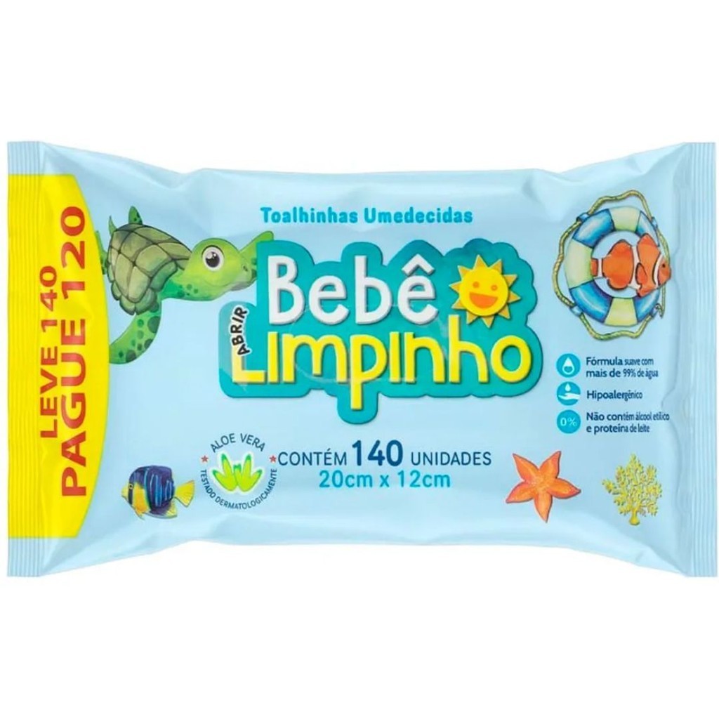 Lenço Toalha Umedecida Bebê Limpinho 140 Unidades - Mom & Baby