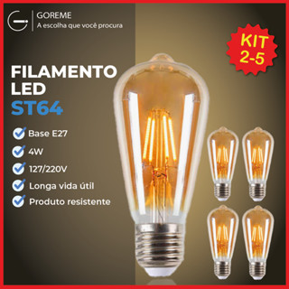 Kit 5 Lâmpada Filamento LED ST64 E27 4W LUZ QUENTE (AMARELO) Âmbar Retrô Vintage 110V~220V | Bivolt em Oferta na Shopee
