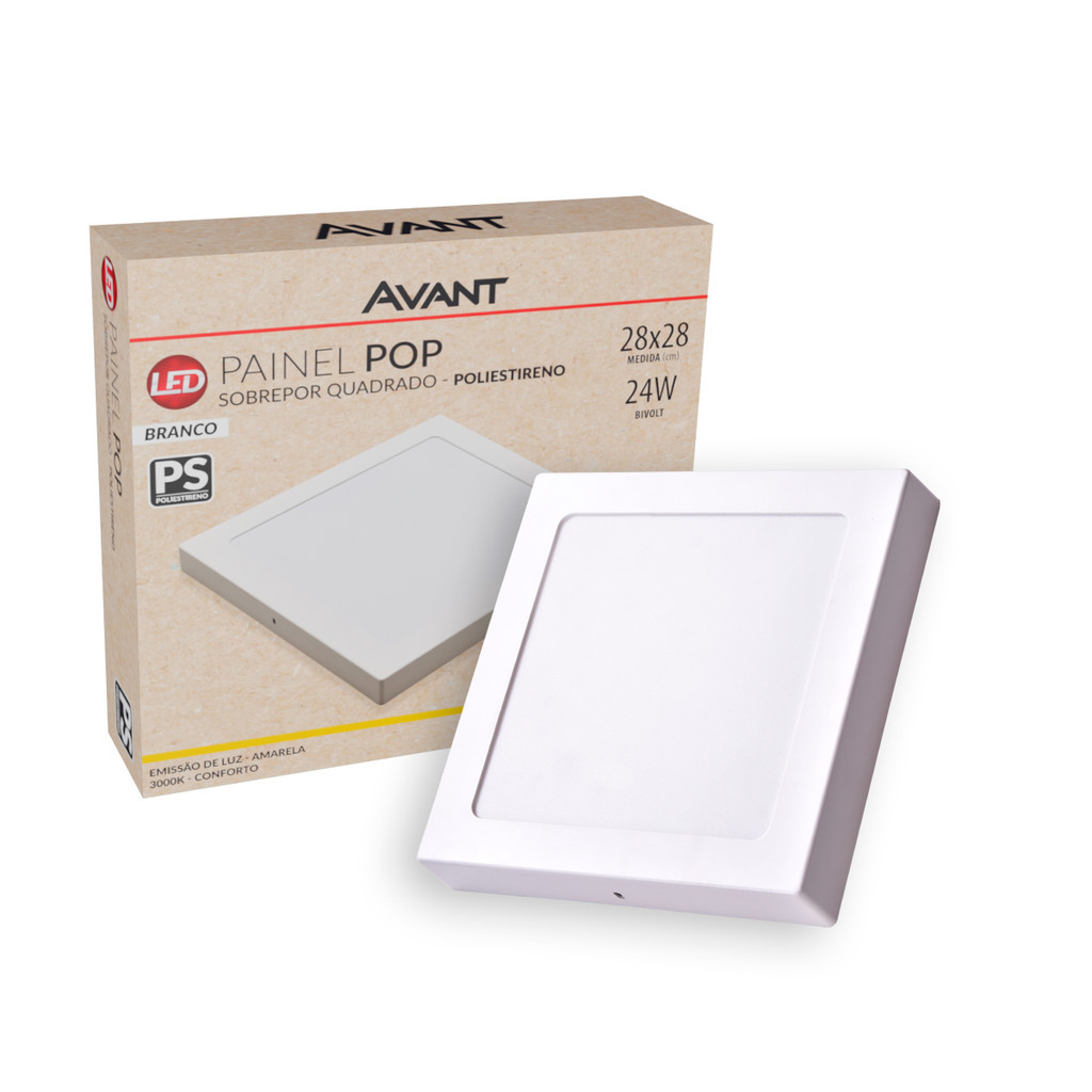 Painel Led Pop Quadrado Sobrepor 24W 3000k 28x28 Br Avant em Oferta na Shopee