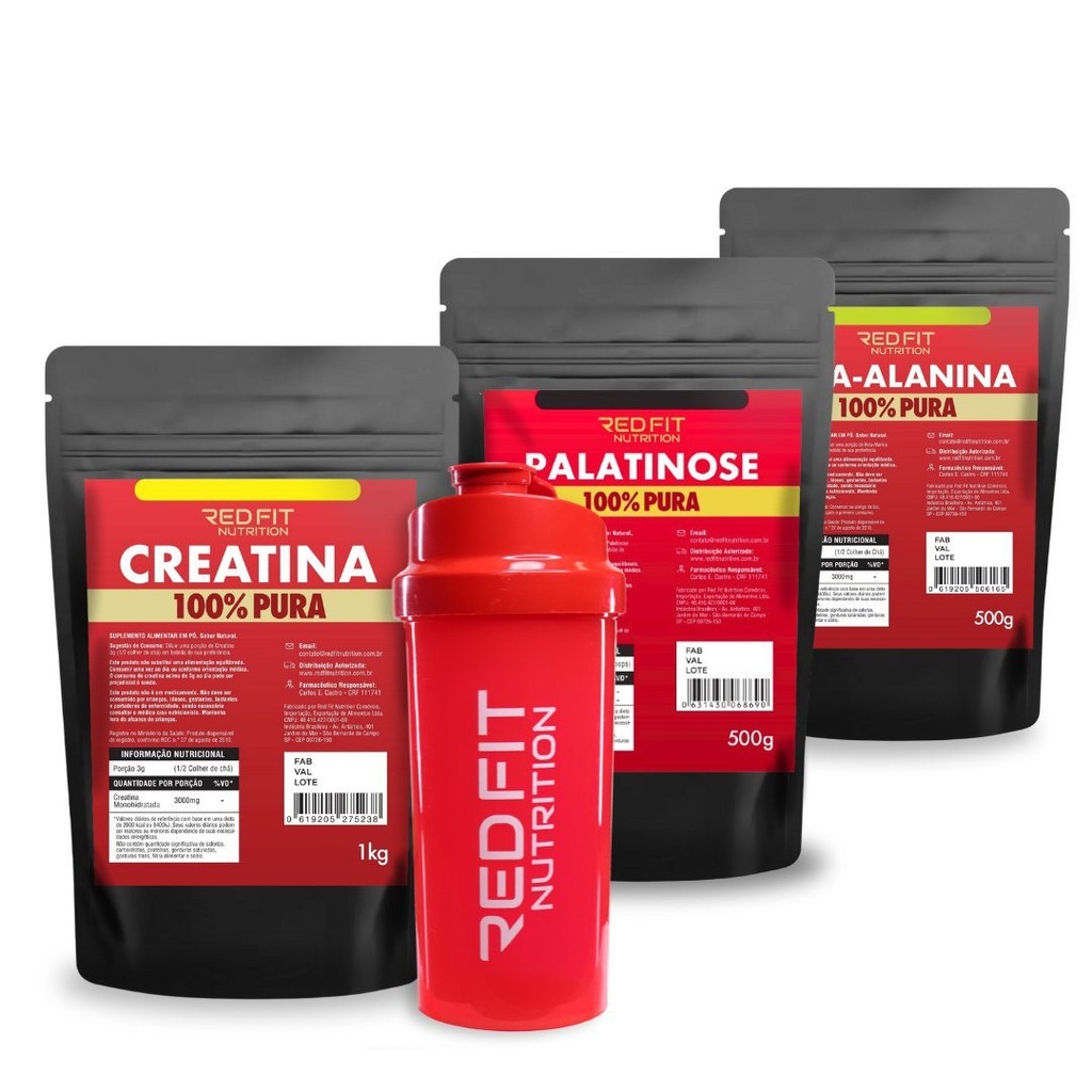 Creatina 1Kg Beta-Alanina 500g Isomaltulose Palatinose 500g - 100% Pura Matéria-Prima Importada - Red Fit Nutrition