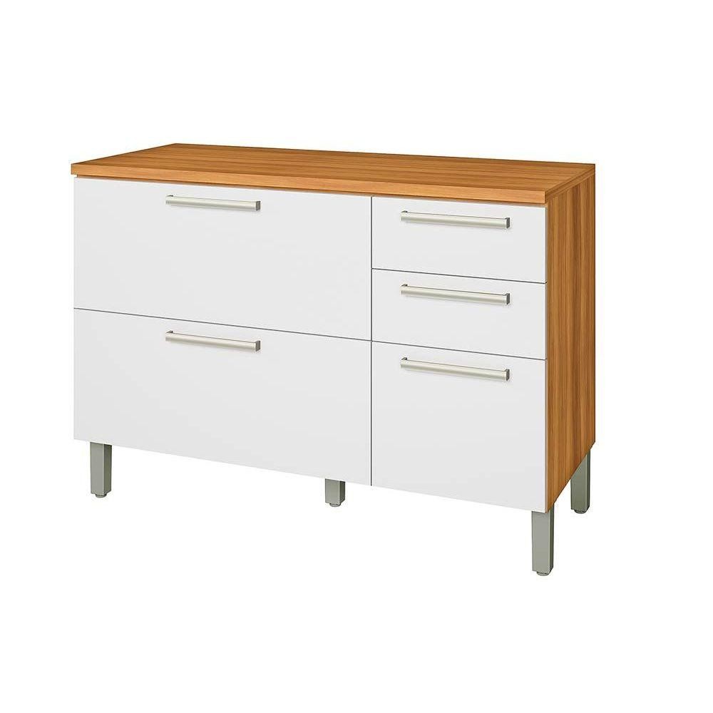 Balcão de Cozinha Burguesa p/Pia Premium 2 Portas e 3 Gavetas c/ Tampo 120cm Freijó/Branco - Nesher em Oferta na Shopee