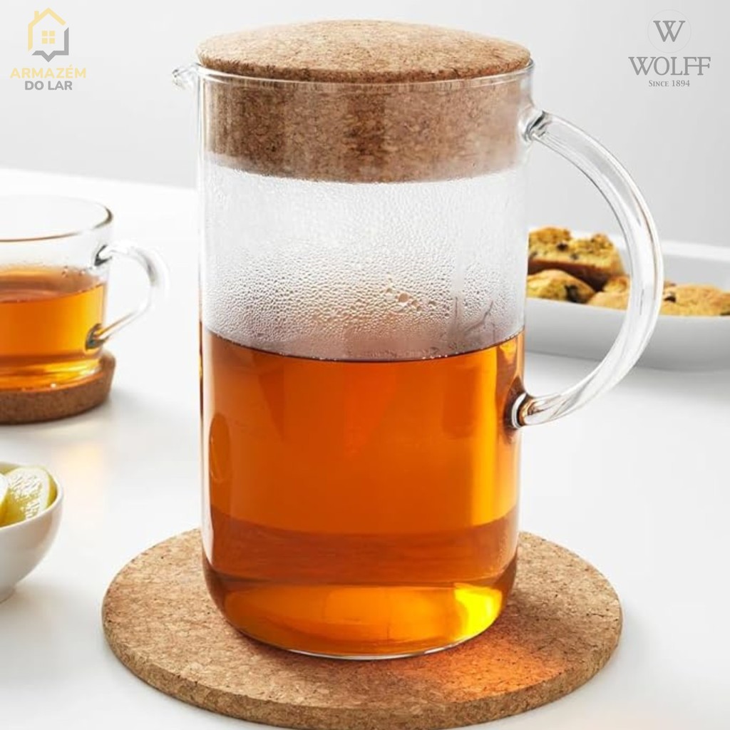 Jarra de Vidro Borossilicato com Tampa em Rolha 900ml - Wolff