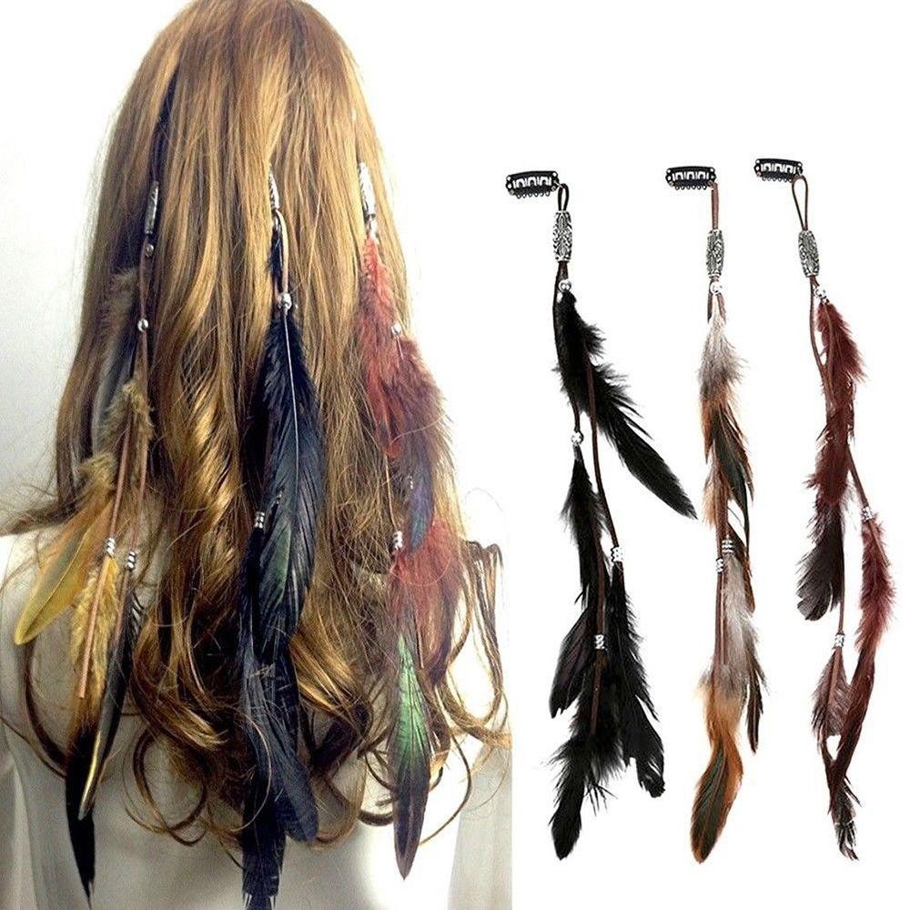 Hippie Feather Headband Headdress Tribal Hair Rope Headpieces Party Headwear Indiano Acessórios em Oferta na Shopee