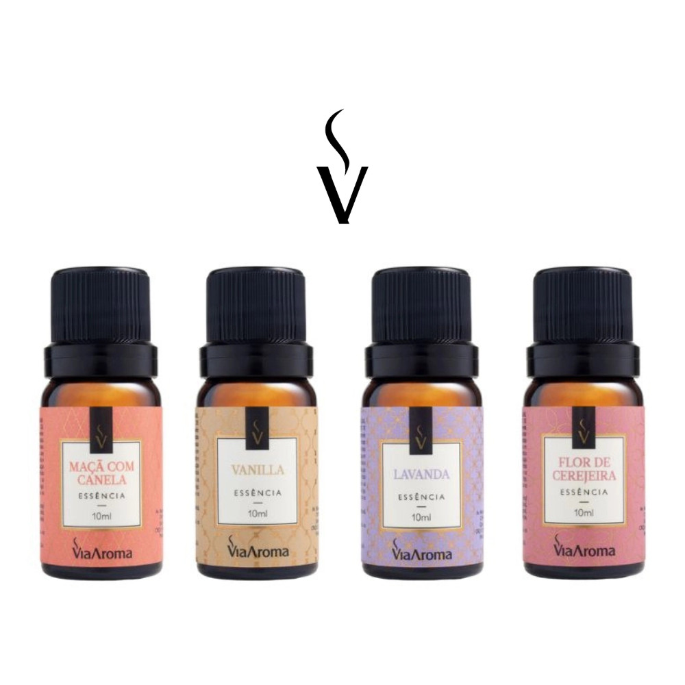 Kit 4 Essências - Maça com canela, vanilla, lavanda e flor de cerejeira para Difusor Aromatizador Via Aroma em Oferta na Shopee