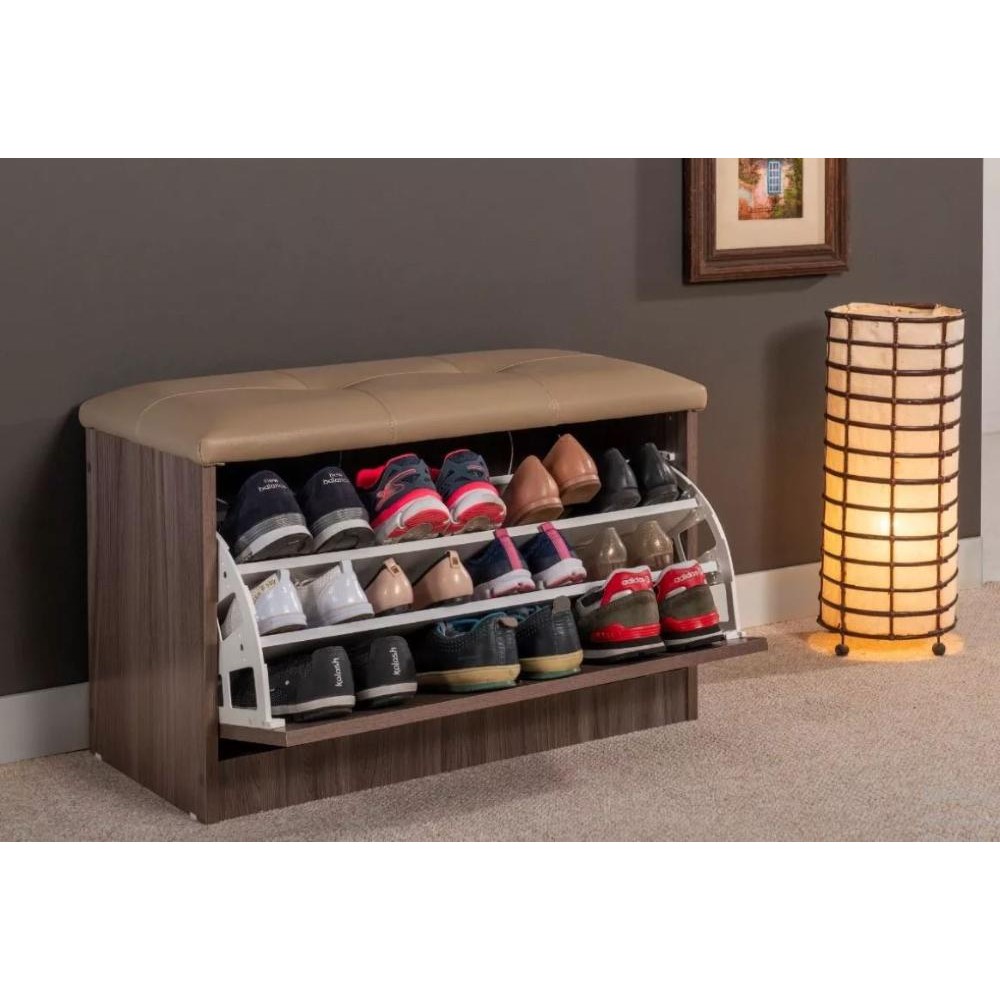 Sapateira Puff Bau Versatile Premium Luxo Até 12 Pares Marrom em Oferta na Shopee