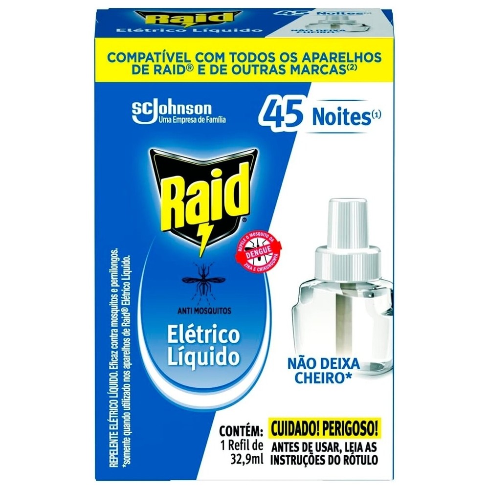 Repelente Elétrico Líquido Raid 45 Noites Refil 32,9 ml em Oferta na Shopee
