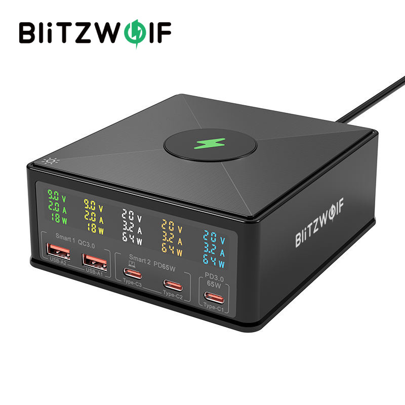 BlitzWolf ® 868H 160W 5 Portas USB PD Desktop Charger Dual-A QC3.0 + PD65W Tipo-C + 65W PD3.0 Com 15W 10W 7.5W 5W Carregador Rápido Sem Fio em Oferta na Shopee